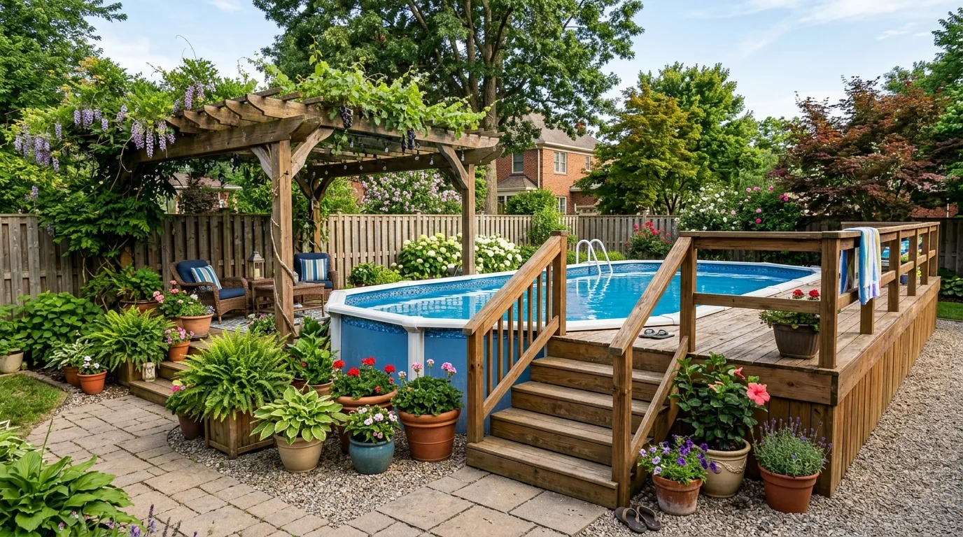 Above Ground Pool With Wooden Steps